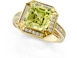 Yellow gold Fancy Yellow Asscher  Cut Halo Pave Split Shank Prong Setting Ring_52