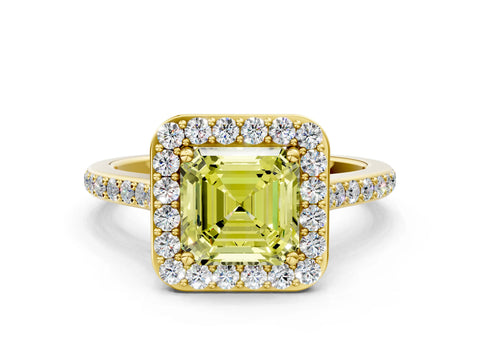 Yellow gold Fancy Yellow Asscher Cut Halo Round Diamond Pavé Band with Four-Prong Setting_3