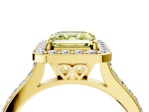 Yellow gold Fancy Yellow Asscher Cut Halo Round Diamond Pavé Band with Four-Prong Setting_7