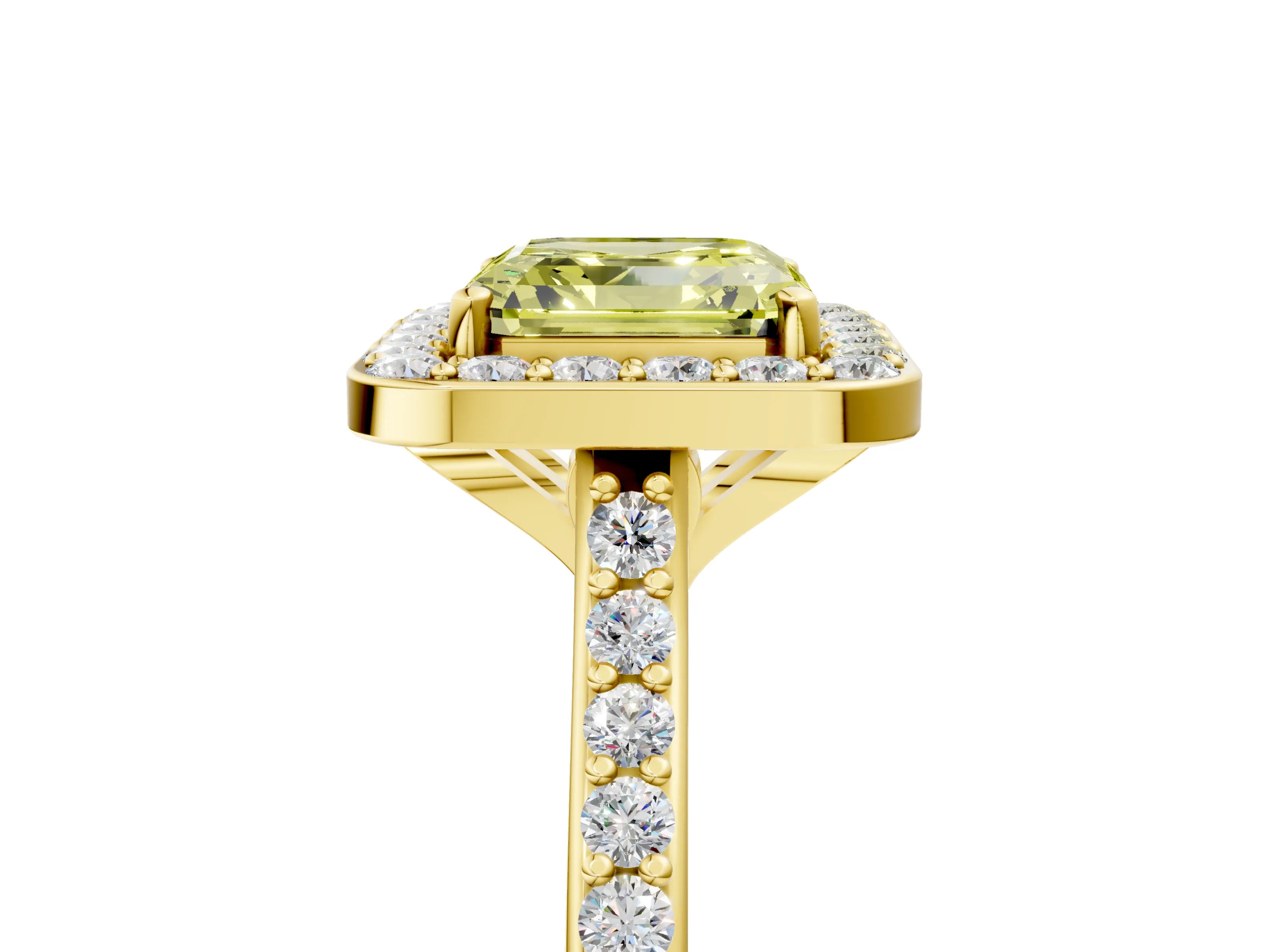 Yellow gold Fancy Yellow Asscher Cut Halo Round Diamond Pavé Band with Four-Prong Setting_8