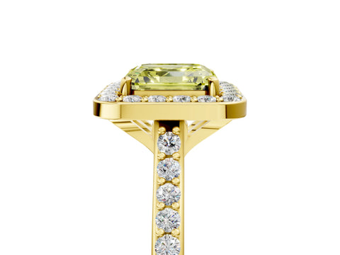 Yellow gold Fancy Yellow Asscher Cut Halo Round Diamond Pavé Band with Four-Prong Setting_8