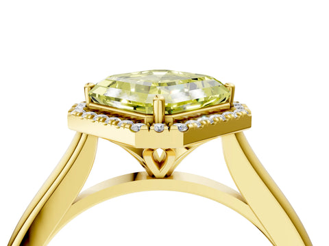 Yellow gold Fancy Yellow Asscher Cut Halo Round Diamond Solitaire Engagement Ring with Pave Band and Four-Prong Setting_16