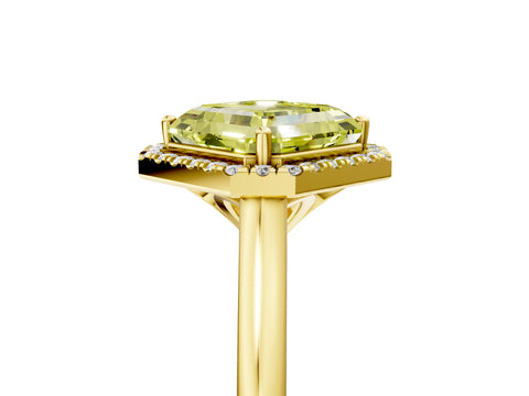 Yellow gold Fancy Yellow Asscher Cut Halo Round Diamond Solitaire Engagement Ring with Pave Band and Four-Prong Setting_17