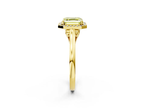 Yellow gold Fancy Yellow Asscher Cut Halo Round Diamond Solitaire Ring with Pavé Band and Four-Prong Setting_2