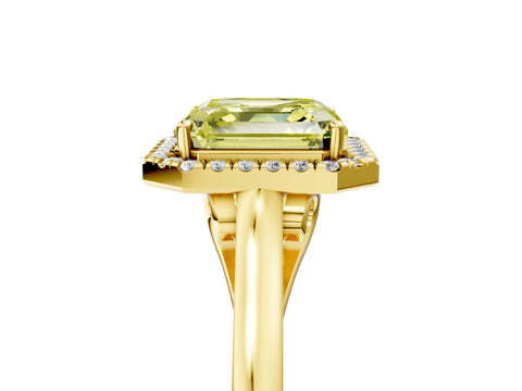 Yellow gold Fancy Yellow Asscher Cut Halo Round Diamond Solitaire Ring with Pavé Band and Four-Prong Setting_5