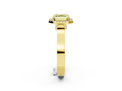 Yellow gold Fancy Yellow Asscher Cut Halo Round Diamond Twist Band with Four-Prong Setting_2