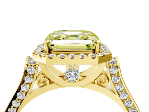Yellow gold Fancy Yellow Asscher Cut Halo Round Diamond Twist Band with Four-Prong Setting_4