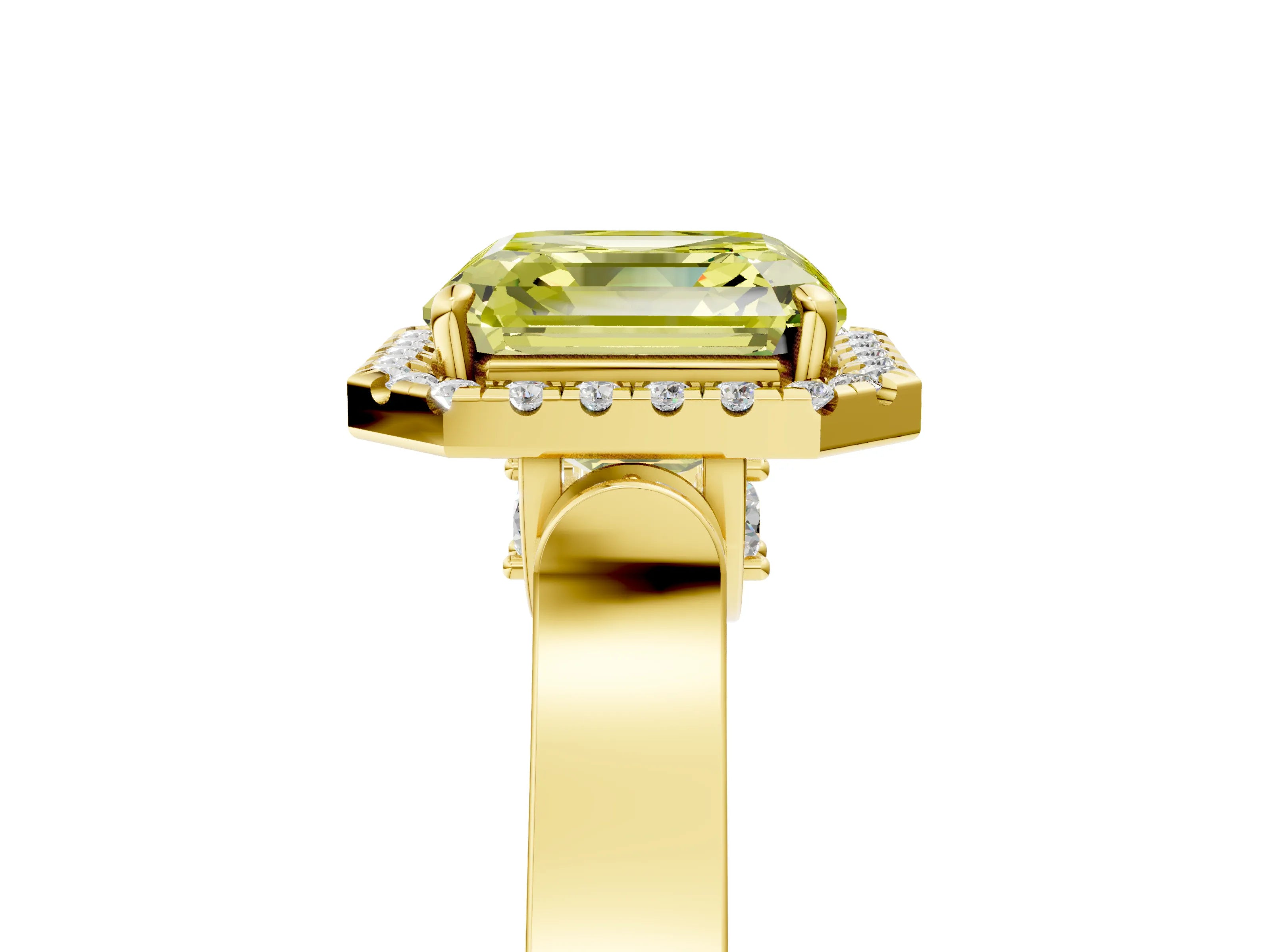Yellow gold Fancy Yellow Asscher Cut Halo Round Diamond Twist Band with Four-Prong Setting_5