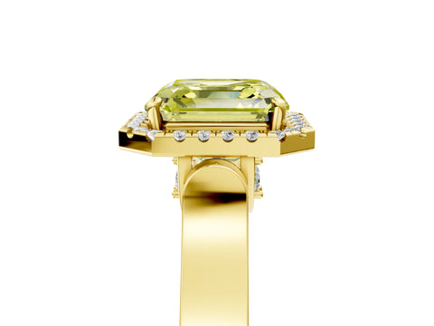 Yellow gold Fancy Yellow Asscher Cut Halo Round Diamond Twist Band with Four-Prong Setting_5