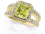 Yellow gold Fancy Yellow Asscher  Cut Halo Split Shank Diamond Ring with Four-Prong Setting_1