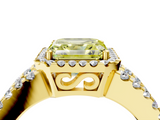 Yellow gold Fancy Yellow Asscher  Cut Halo Split Shank Diamond Ring with Four-Prong Setting_4