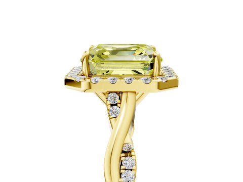 Yellow gold Fancy Yellow Asscher Cut Halo Twist Band with Four-Prong Setting_17