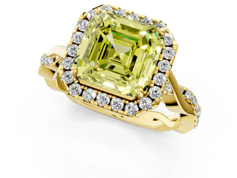 Yellow gold Fancy Yellow Asscher Cut Halo Twist Band with Four-Prong Setting_1