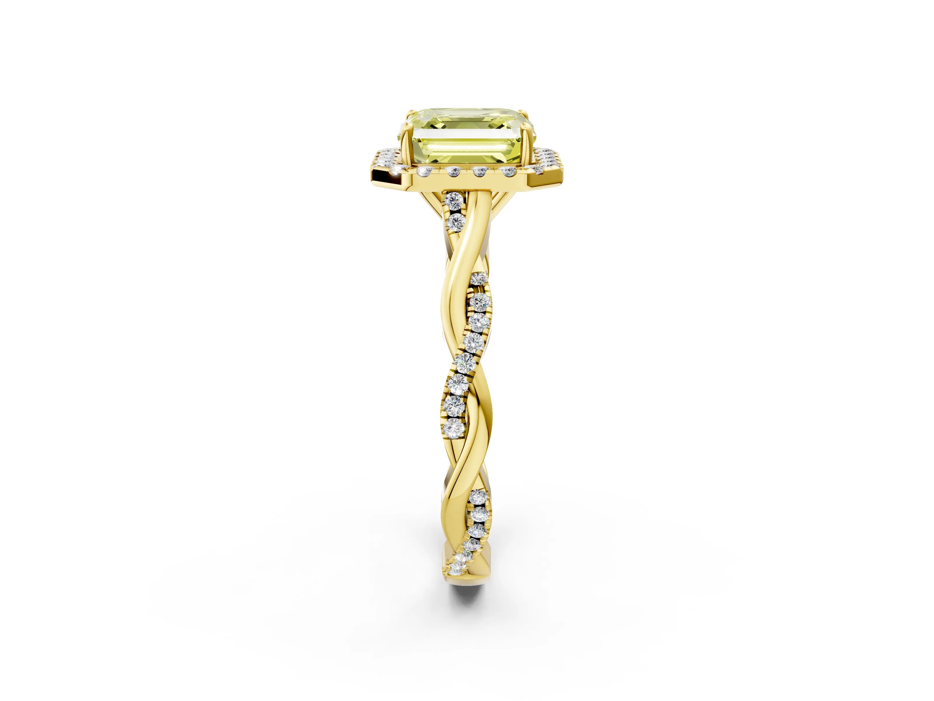 Yellow gold Fancy Yellow Asscher Cut Halo Twist Band with Four-Prong Setting_2