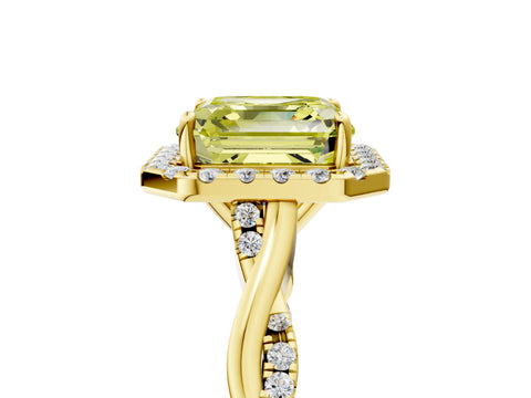 Yellow gold Fancy Yellow Asscher Cut Halo Twist Band with Four-Prong Setting_5