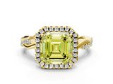 Yellow gold Fancy Yellow Asscher  Cut Halo Twisted Band Four-Prong Ring