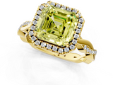 Yellow gold Fancy Yellow Asscher  Cut Halo Twisted Band Four-Prong Ring_1