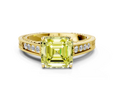 Yellow gold Fancy Yellow Asscher  Cut Milgrain Channel Set Engagement Ring with Solitaire Prong Setting_17