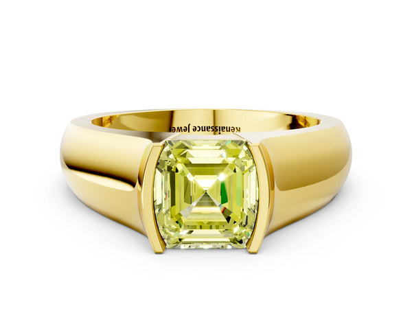Yellow Gold Asscher Cut Half Bezel Engagement Ring Setting for Fancy Yellow Center - Design RJ-777