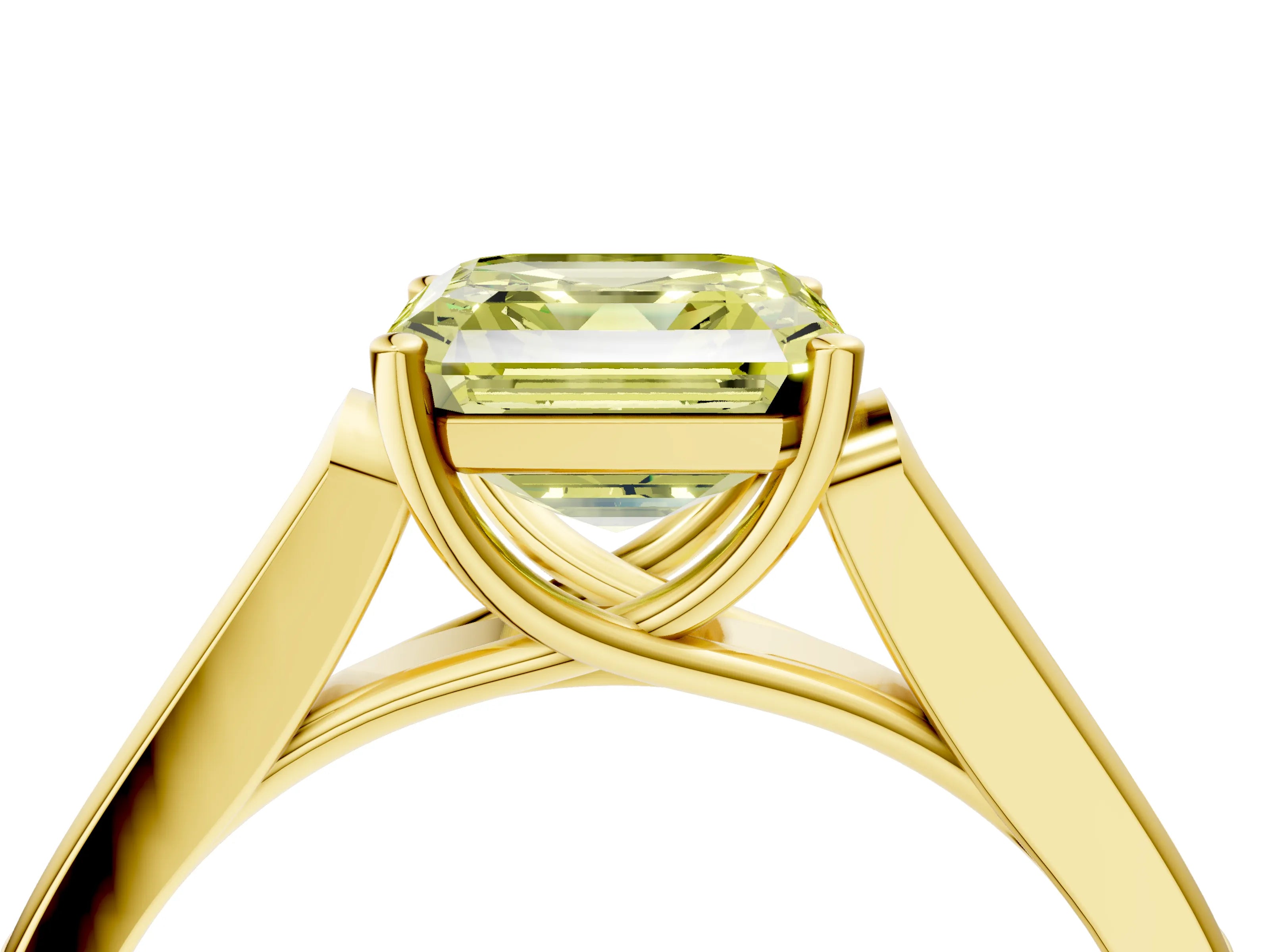Yellow gold Fancy Yellow Asscher Cut Solitaire Cathedral Diamond Engagement Ring with Channel-Set Band and Four-Prong Setting_7