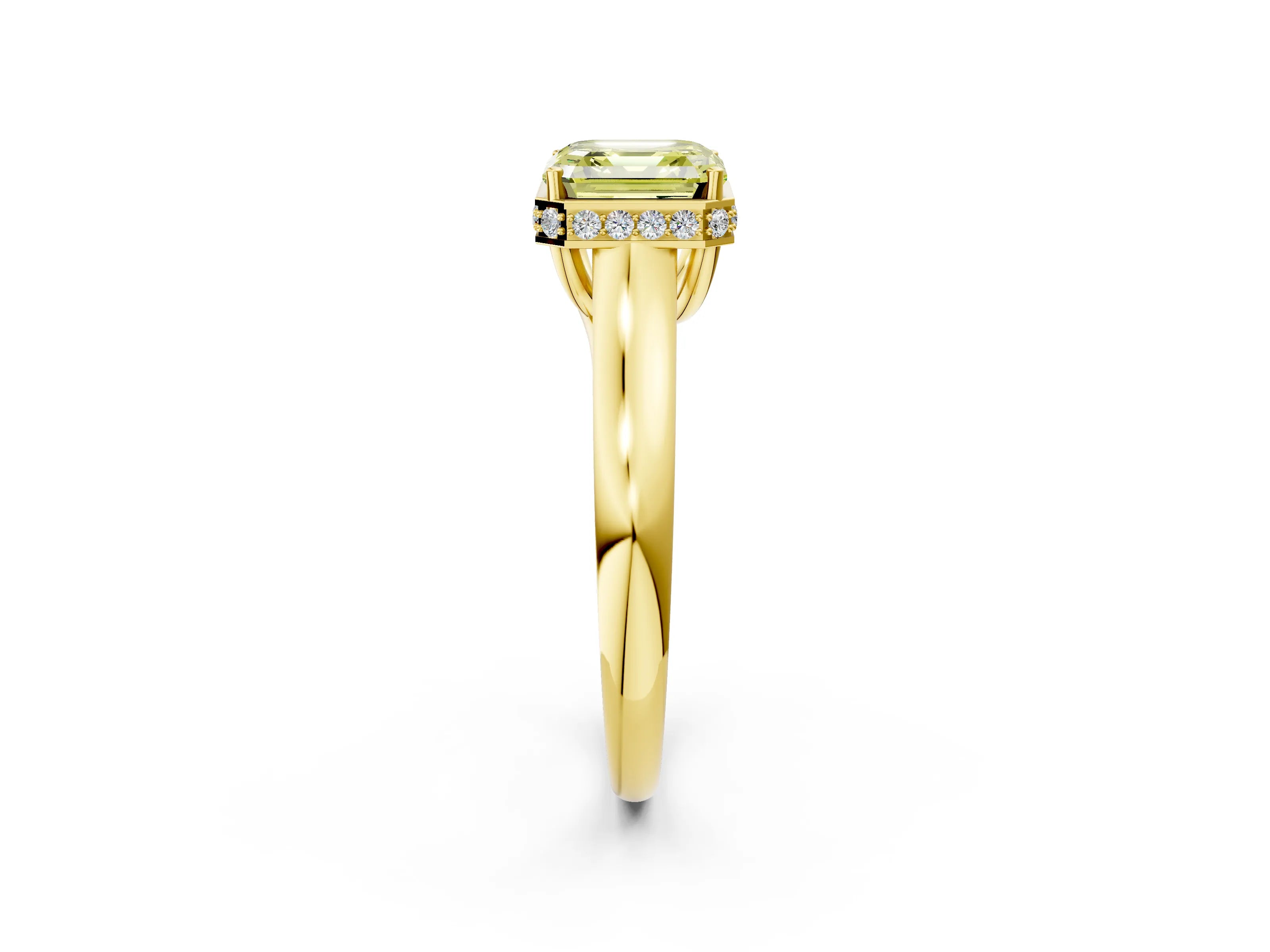 Yellow gold Fancy Yellow Asscher Cut Solitaire Diamond Engagement Ring with Four-Prong Setting and Tapered Band_2
