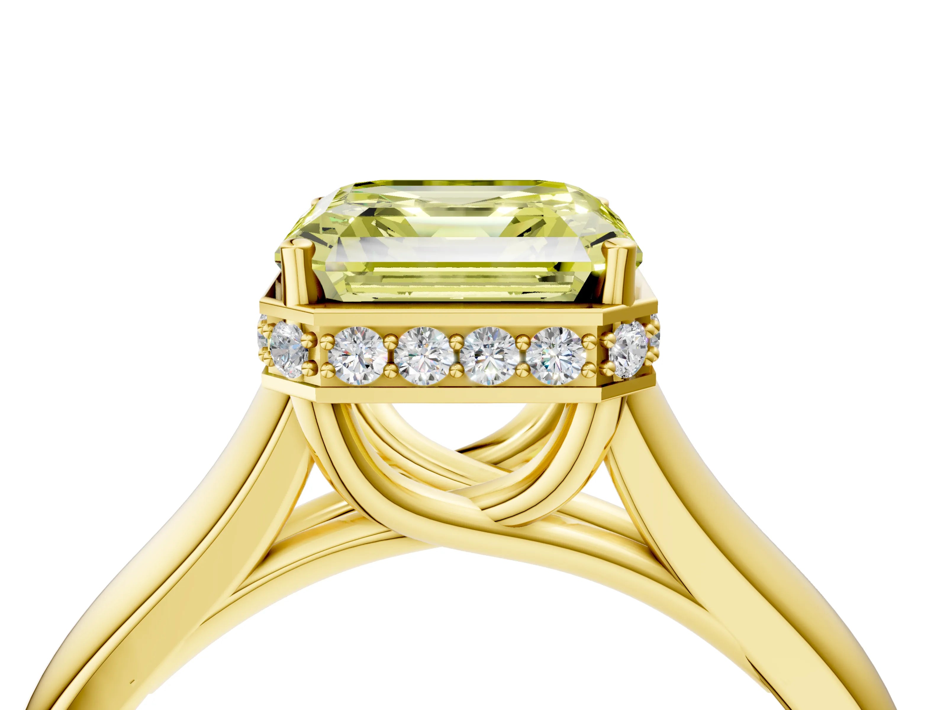 Yellow gold Fancy Yellow Asscher Cut Solitaire Diamond Engagement Ring with Four-Prong Setting and Tapered Band_4