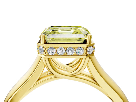 Yellow gold Fancy Yellow Asscher Cut Solitaire Diamond Engagement Ring with Four-Prong Setting and Tapered Band_4