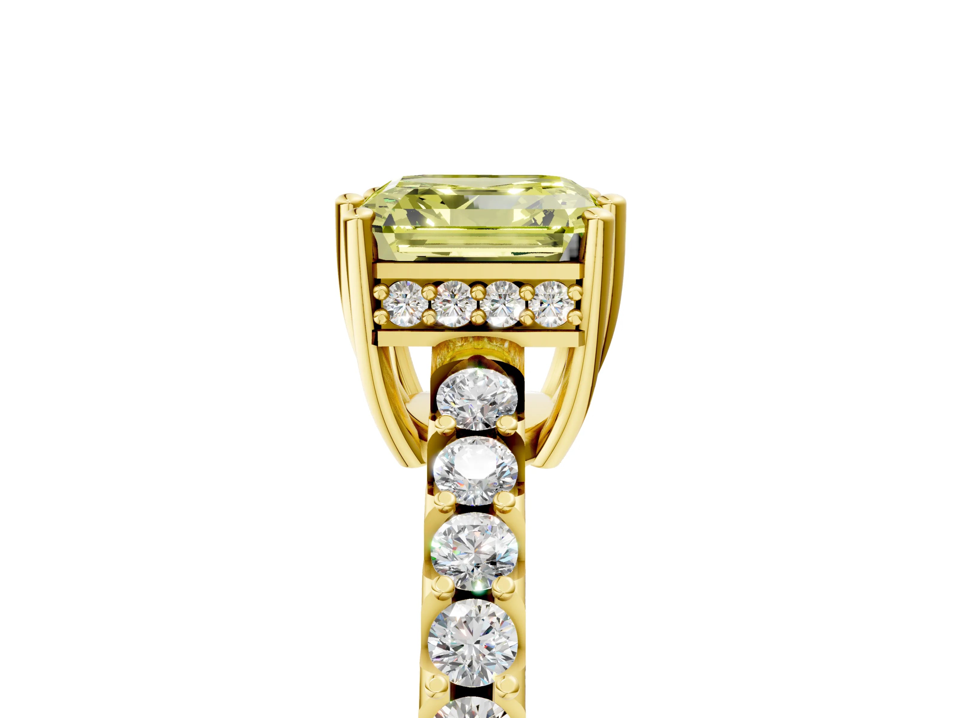 Yellow gold Fancy Yellow Asscher Cut Solitaire Diamond Engagement Ring with Pavé Band and Six-Prong Setting_5
