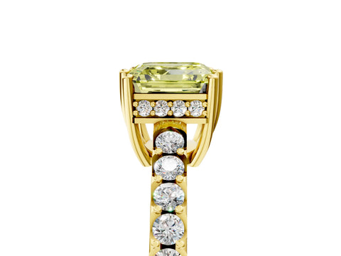 Yellow gold Fancy Yellow Asscher Cut Solitaire Diamond Engagement Ring with Pavé Band and Six-Prong Setting_5