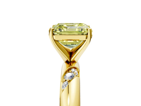 Yellow gold Fancy Yellow Asscher Cut Solitaire Diamond Engagement Ring with Twisted Pave Band and Four-Prong Setting_8