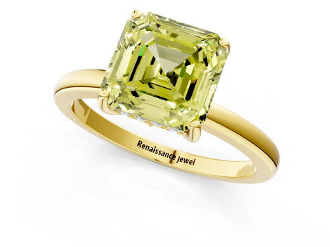 Yellow gold Fancy Yellow Asscher Cut Solitaire Diamond Ring with Prong Setting and Plain Band_1