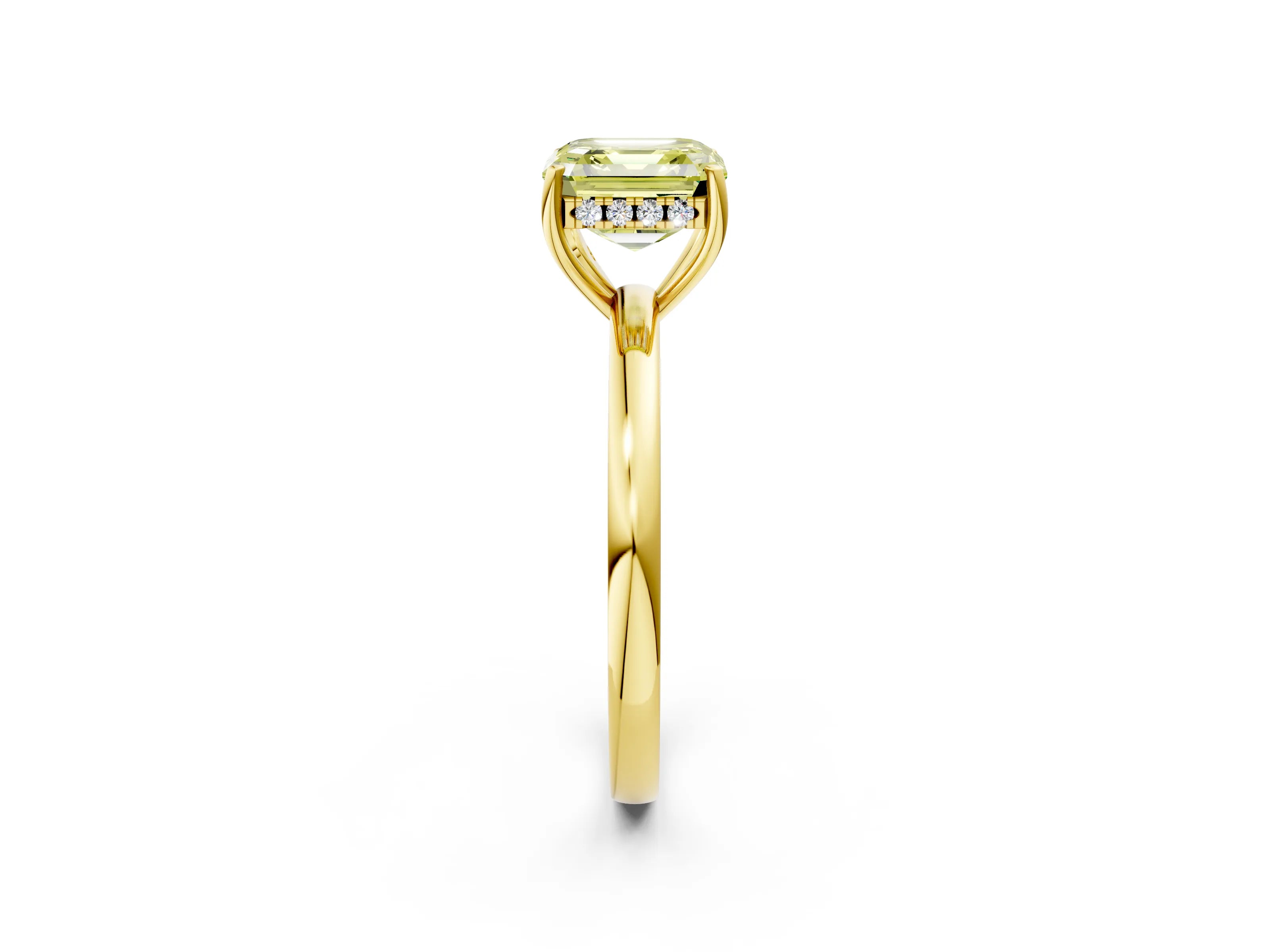 Yellow gold Fancy Yellow Asscher Cut Solitaire Diamond Ring with Prong Setting and Plain Band_2