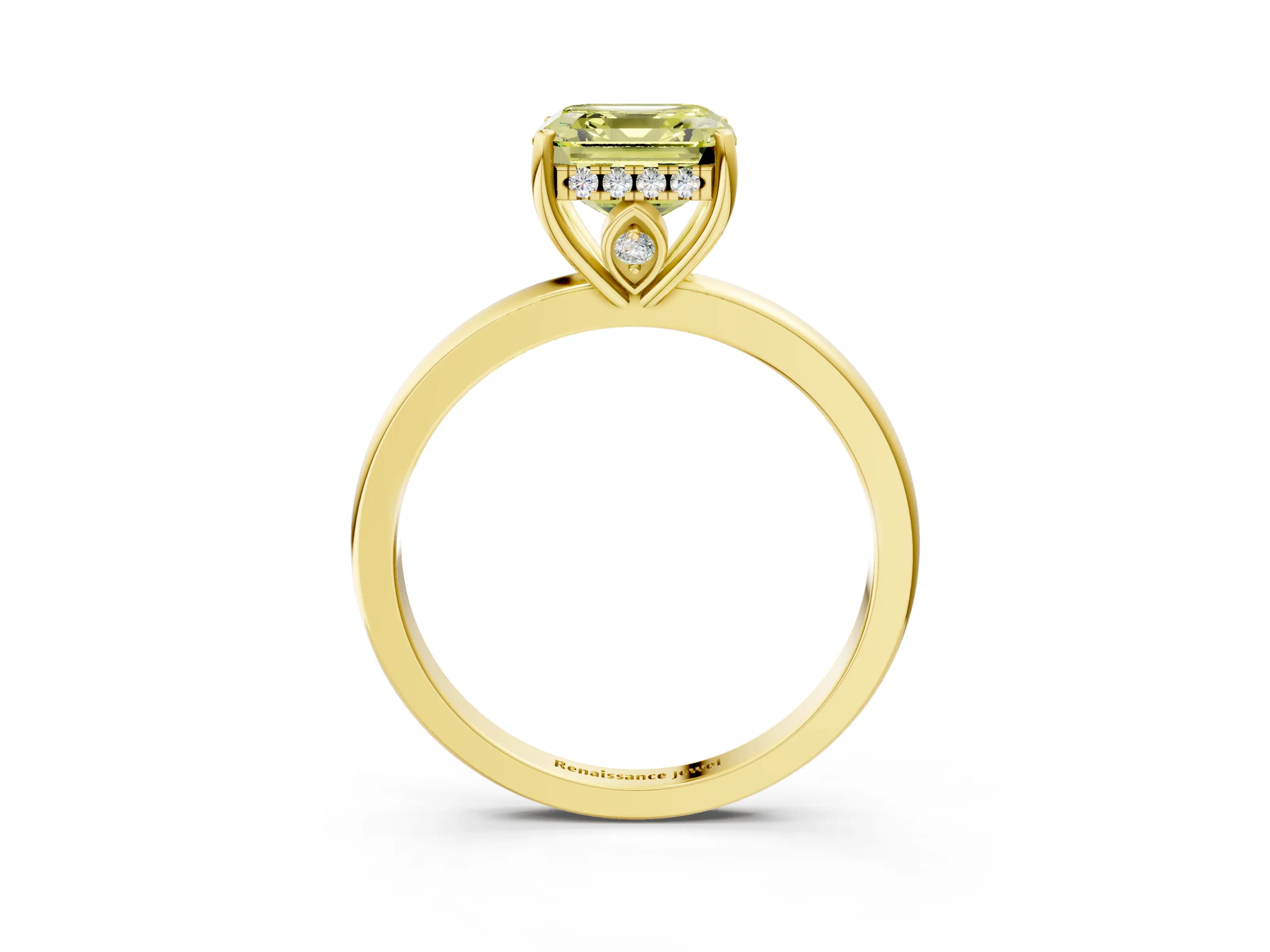 Yellow gold Fancy Yellow Asscher Cut Solitaire Diamond Ring with Prong Setting and Plain Band_3