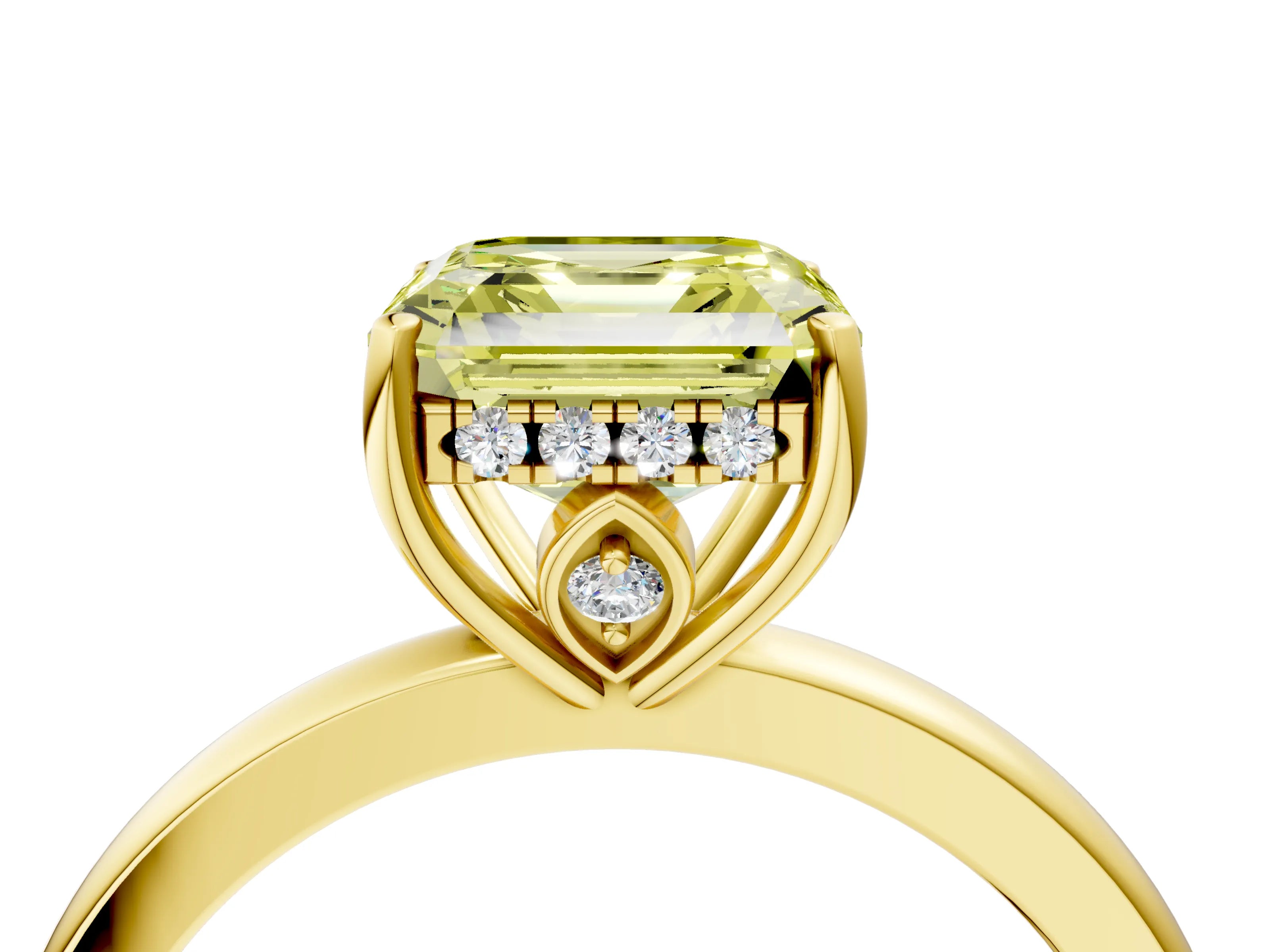 Yellow gold Fancy Yellow Asscher Cut Solitaire Diamond Ring with Prong Setting and Plain Band_4