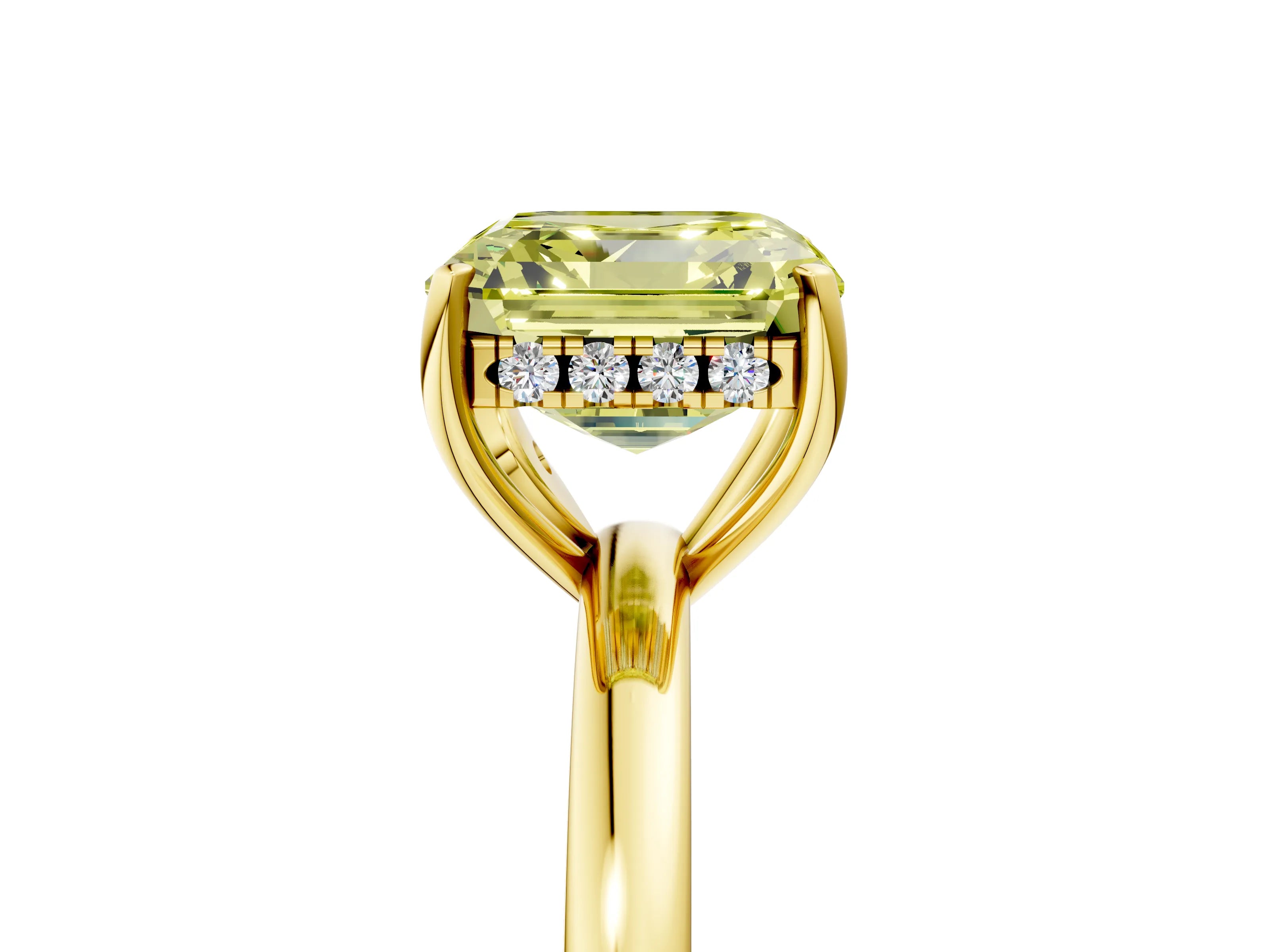 Yellow gold Fancy Yellow Asscher Cut Solitaire Diamond Ring with Prong Setting and Plain Band_5