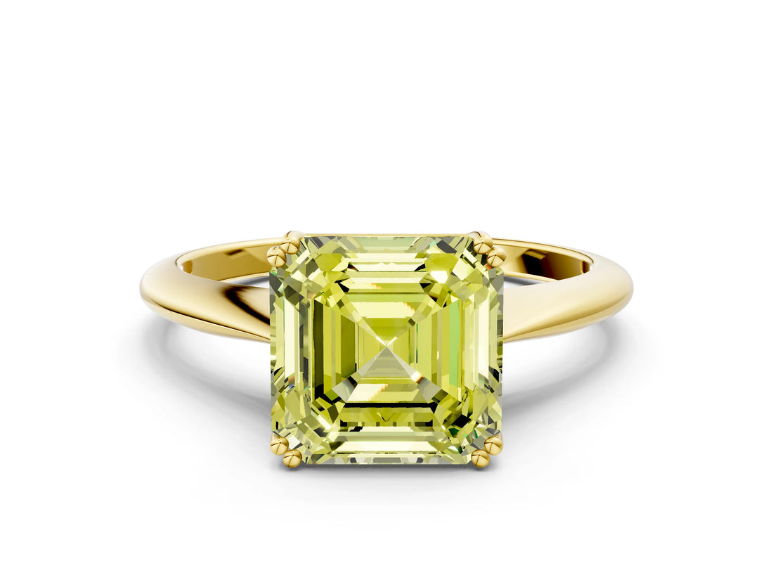 Yellow gold Fancy Yellow Asscher Cut Solitaire Diamond Ring with Six-Prong Setting and Classic Band_12