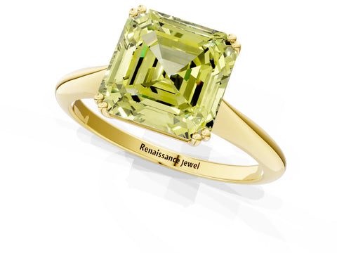 Yellow gold Fancy Yellow Asscher Cut Solitaire Diamond Ring with Six-Prong Setting and Classic Band_1