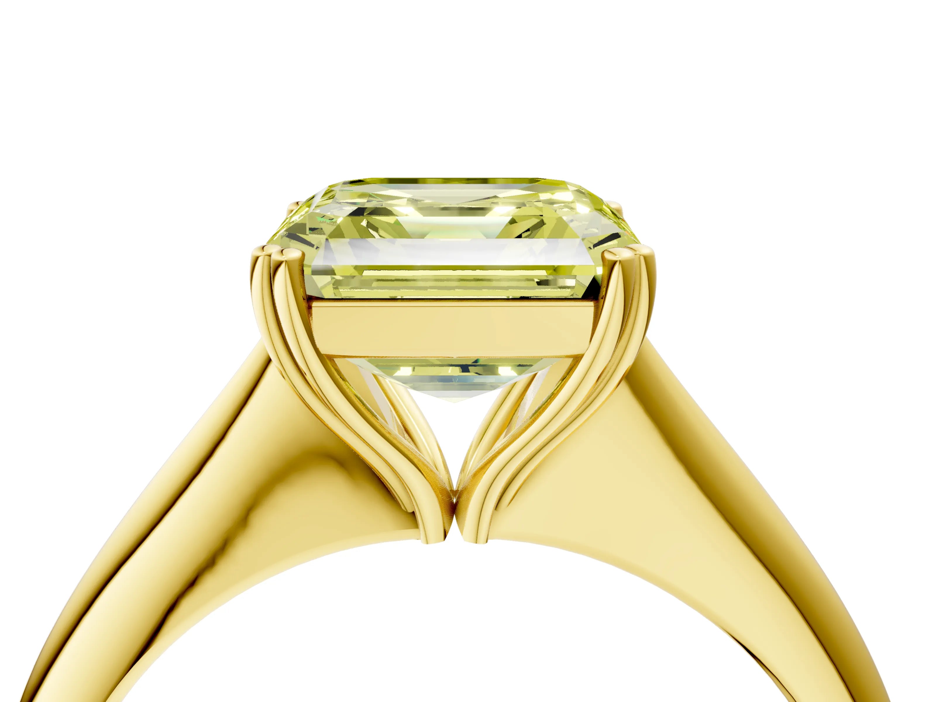 Yellow gold Fancy Yellow Asscher Cut Solitaire Diamond Ring with Six-Prong Setting and Classic Band_4