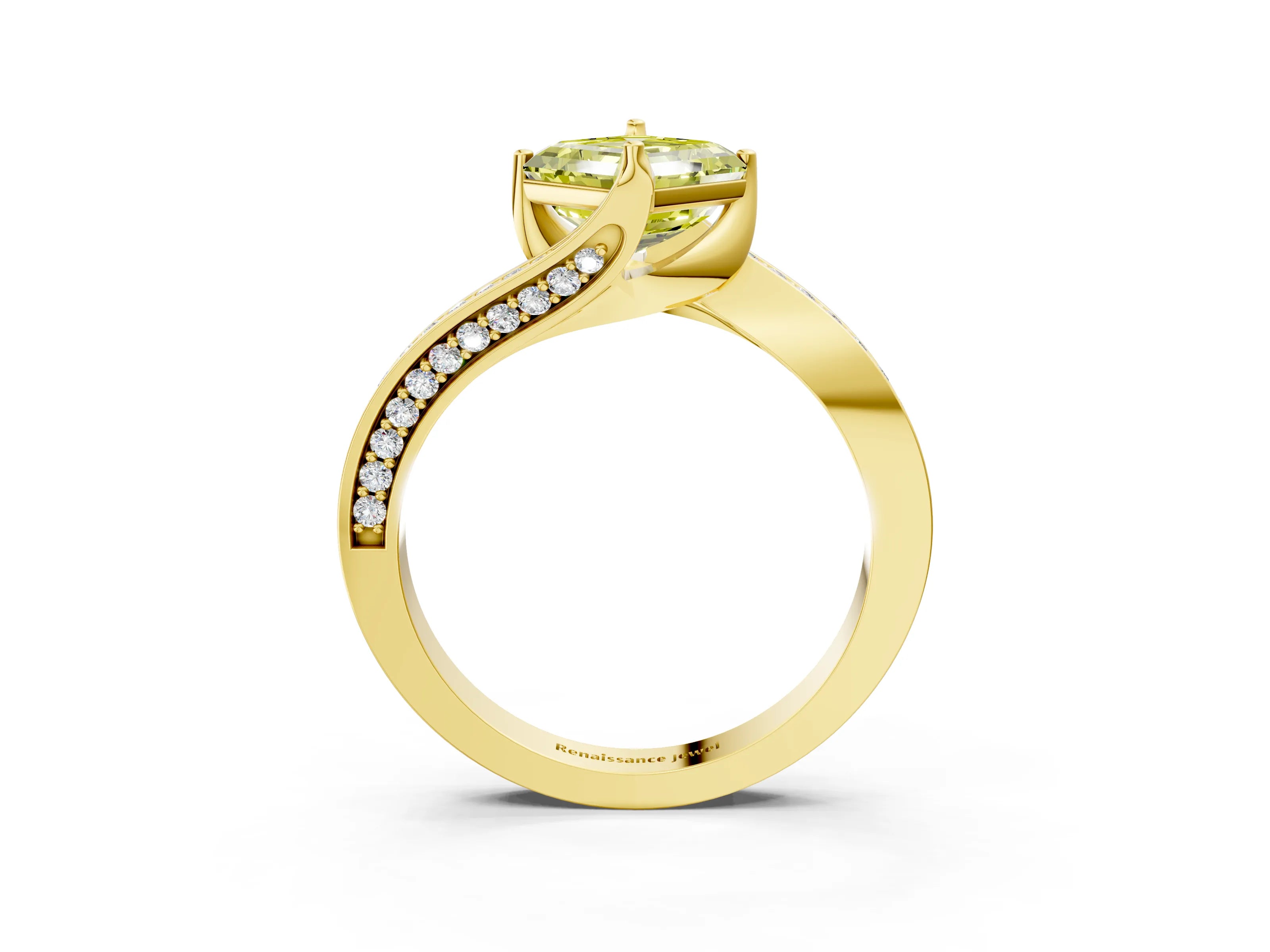 Yellow gold Fancy Yellow Asscher Cut Solitaire Diamond Twist Band with Pavé Setting and Four-Prong Setting_3