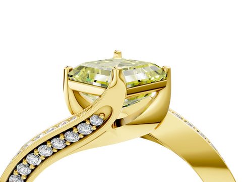 Yellow gold Fancy Yellow Asscher Cut Solitaire Diamond Twist Band with Pavé Setting and Four-Prong Setting_4
