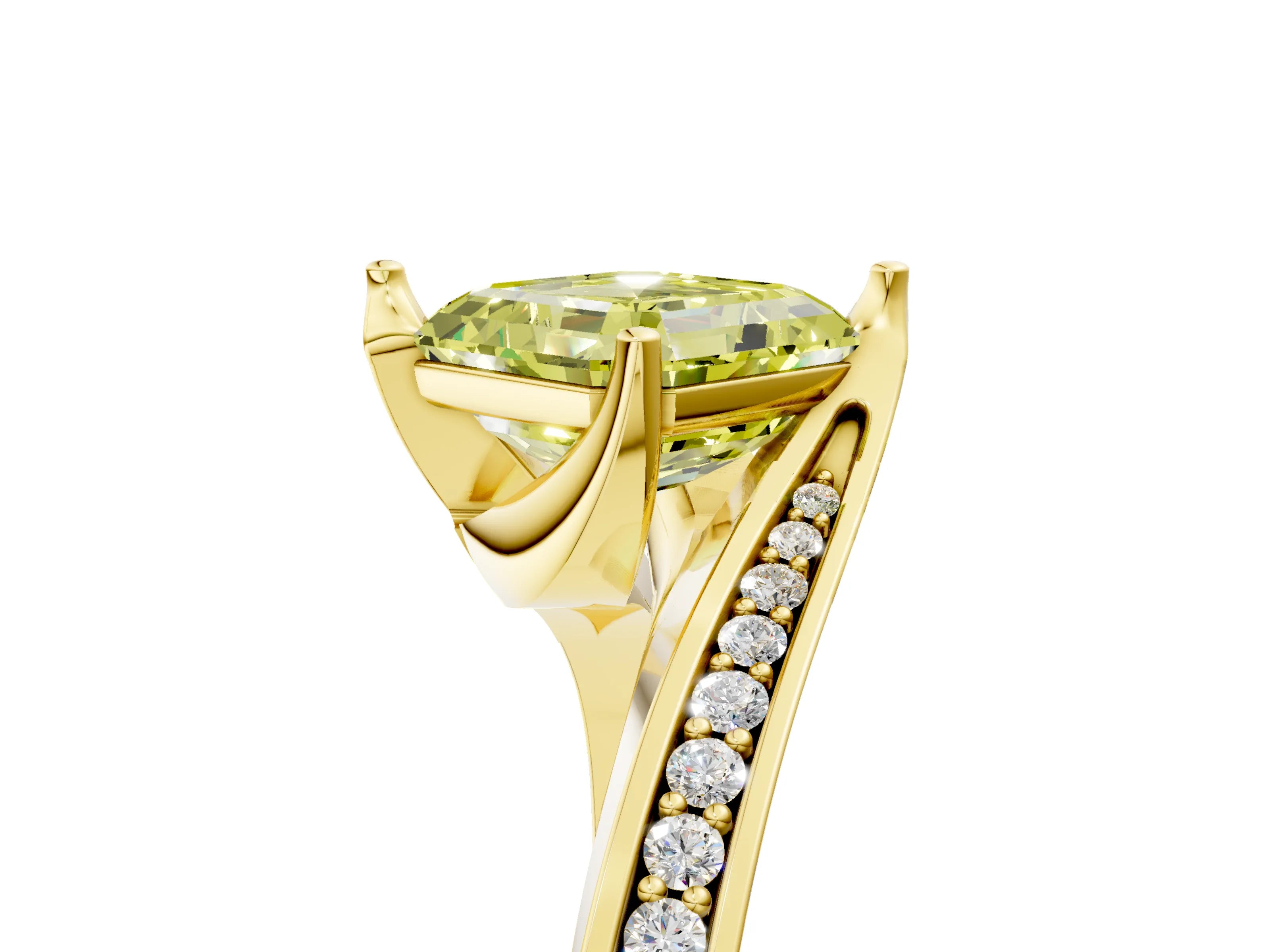 Yellow gold Fancy Yellow Asscher Cut Solitaire Diamond Twist Band with Pavé Setting and Four-Prong Setting_5