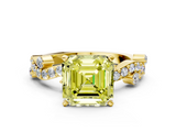 Yellow gold Fancy Yellow Asscher  Cut Solitaire Diamond Twisted Band with Pave Setting_17