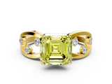 Yellow gold Fancy Yellow Asscher  Cut Solitaire Diamond with Side Stones on Criss-Cross Band and Four-Prong Setting_16