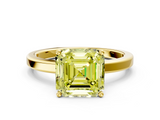 Yellow gold Fancy Yellow Asscher  Cut Solitaire Engagement Ring with Four-Prong Setting on a Classic Band