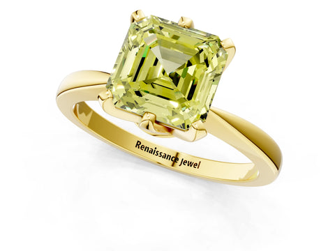 Yellow gold Fancy Yellow Asscher Cut Solitaire Engagement Ring with Six-Prong Setting and Tapered Band_1