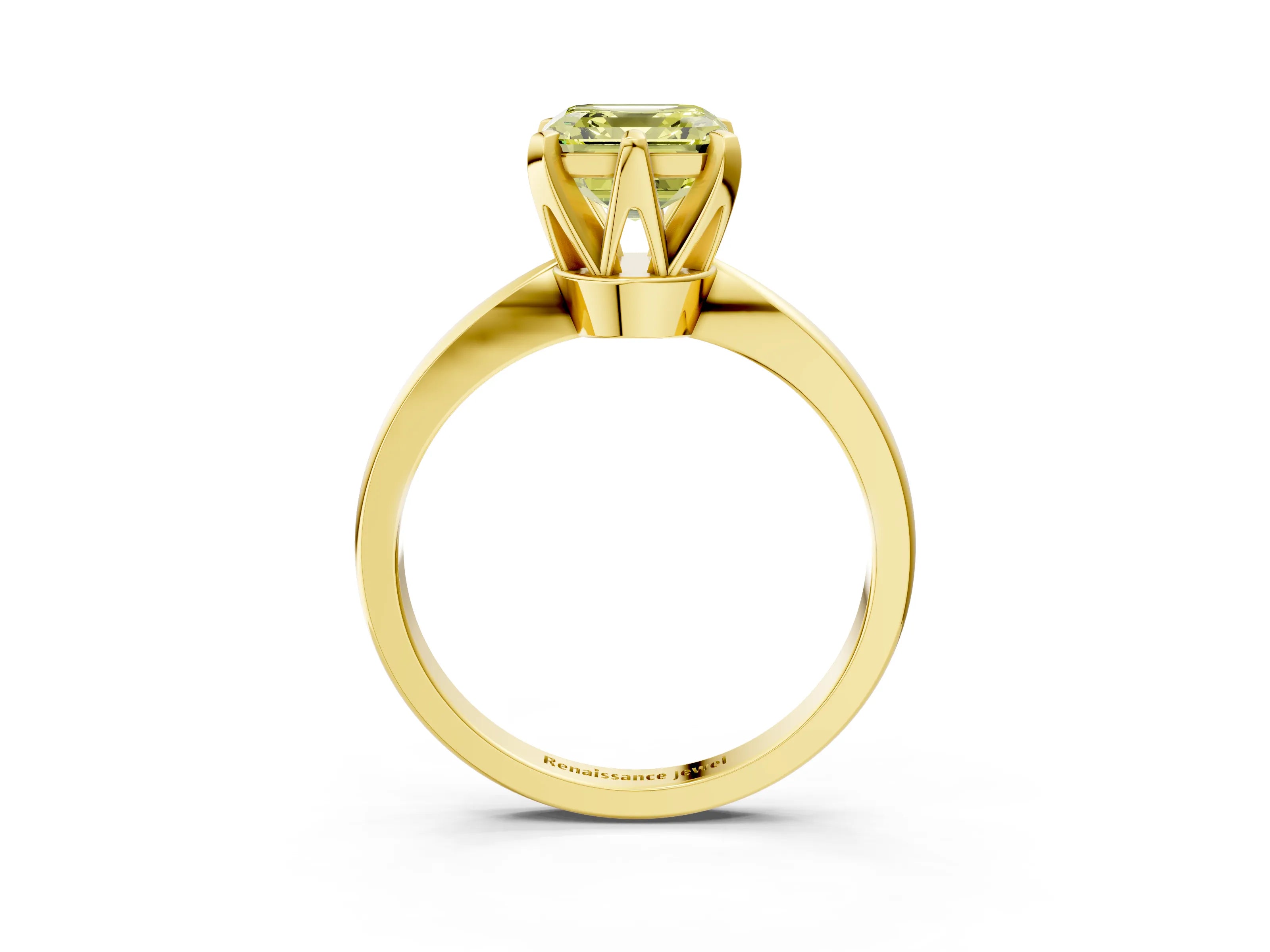 Yellow gold Fancy Yellow Asscher Cut Solitaire Engagement Ring with Six-Prong Setting and Tapered Band_3