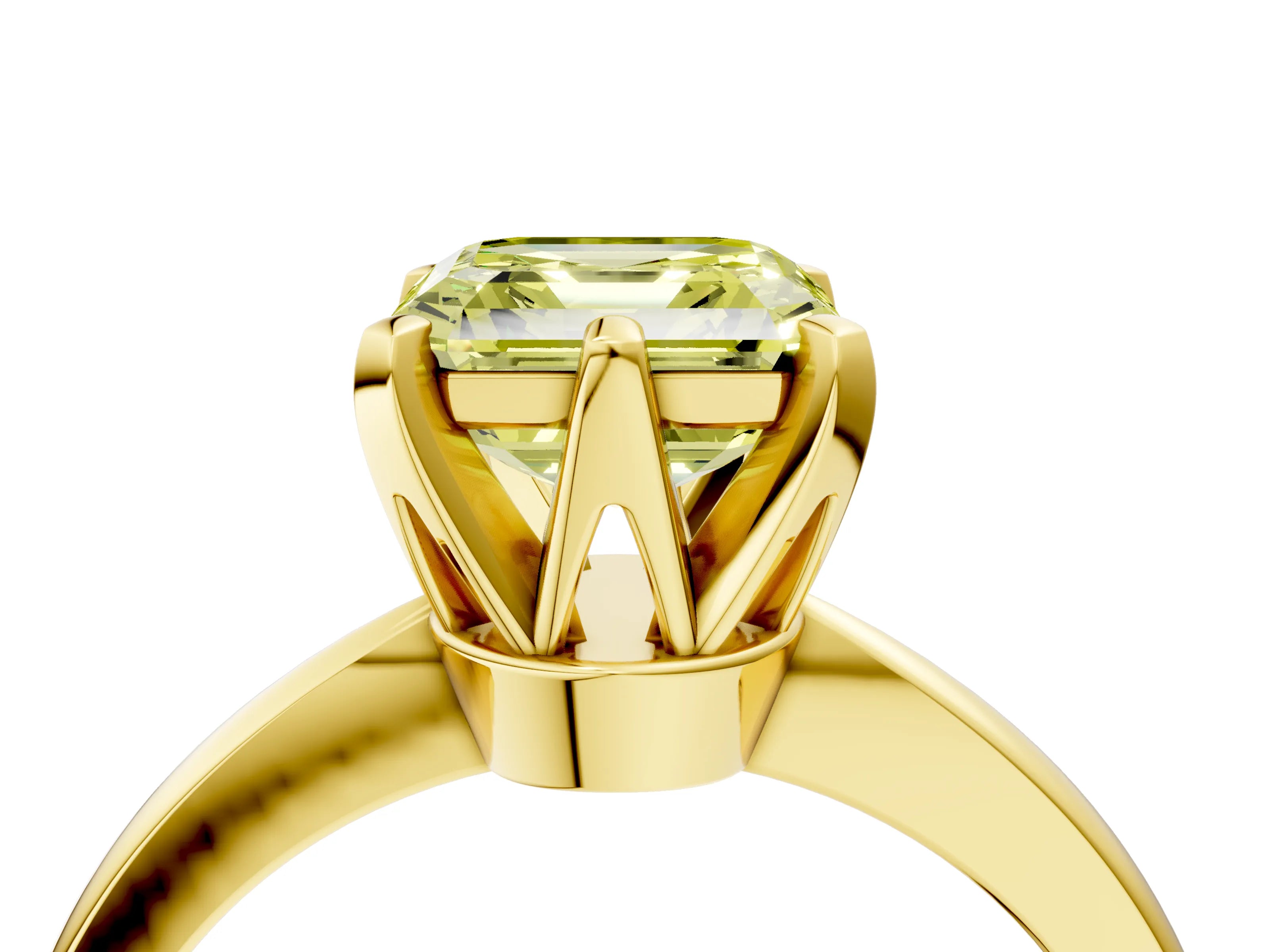 Yellow gold Fancy Yellow Asscher Cut Solitaire Engagement Ring with Six-Prong Setting and Tapered Band_4
