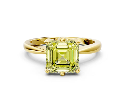 Yellow gold Fancy Yellow Asscher Cut Solitaire Engagement Ring with Six-Prong Setting and Tapered Band