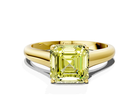 Yellow gold Fancy Yellow Asscher Cut Solitaire Engagement Ring with Tapered Band and Four-Prong Setting_3