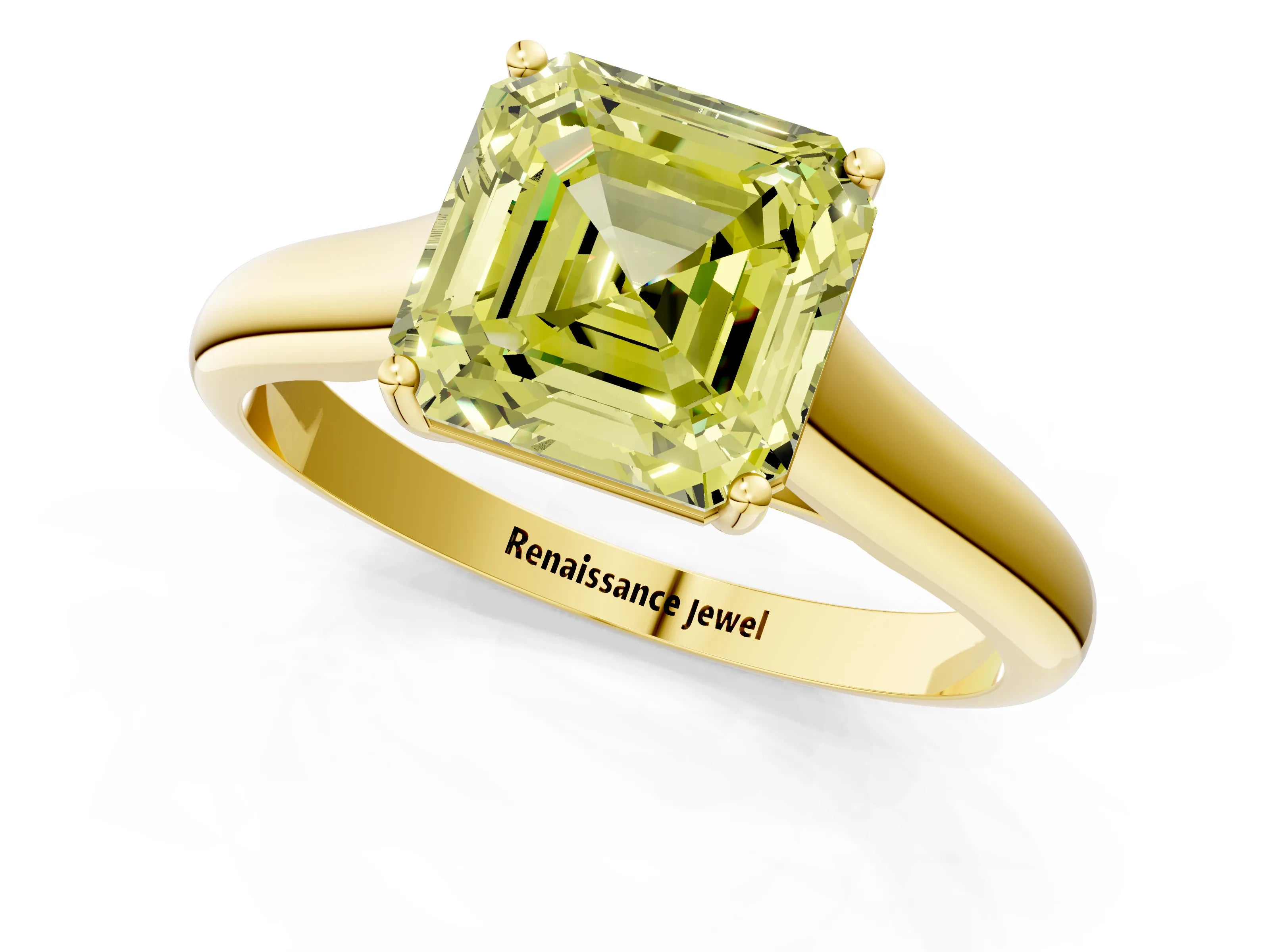 Yellow gold Fancy Yellow Asscher Cut Solitaire Engagement Ring with Tapered Band and Four-Prong Setting_4
